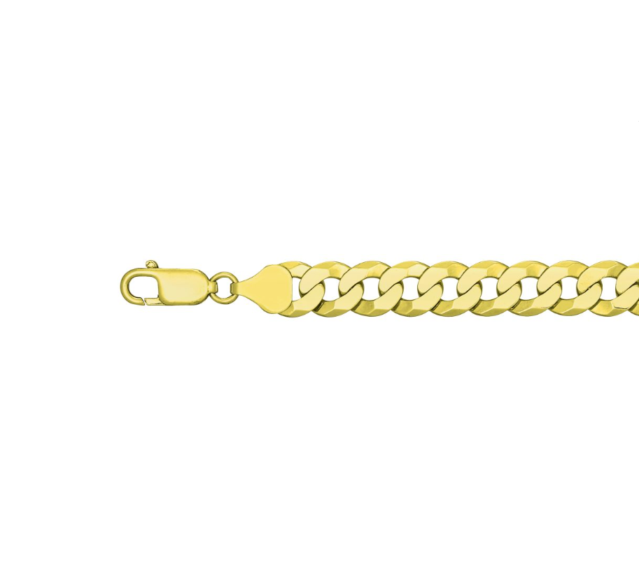 7.5 Millimeter Width and 22 Inch Length Curb Link Chain Necklace in Sterling Silver with an 18K Gold Plating Finish