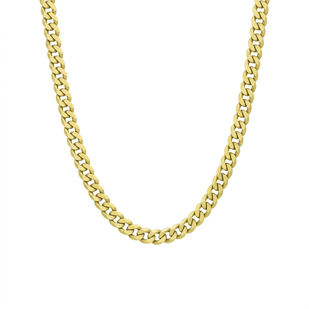 7.5 Millimeter Width and 22 Inch Length Curb Link Chain Necklace in Sterling Silver with an 18K Gold Plating Finish