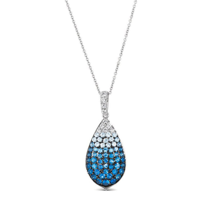 Le Vian Ombre® 14K Vanilla Gold® Pendant with Denim Ombré® Sapphire & Vanilla Sapphire™ A stunning blend of color and sparkle, this Le Vian Ombre® pendant features a graceful teardrop silhouette crafted in luminous 14K Vanilla Gold®