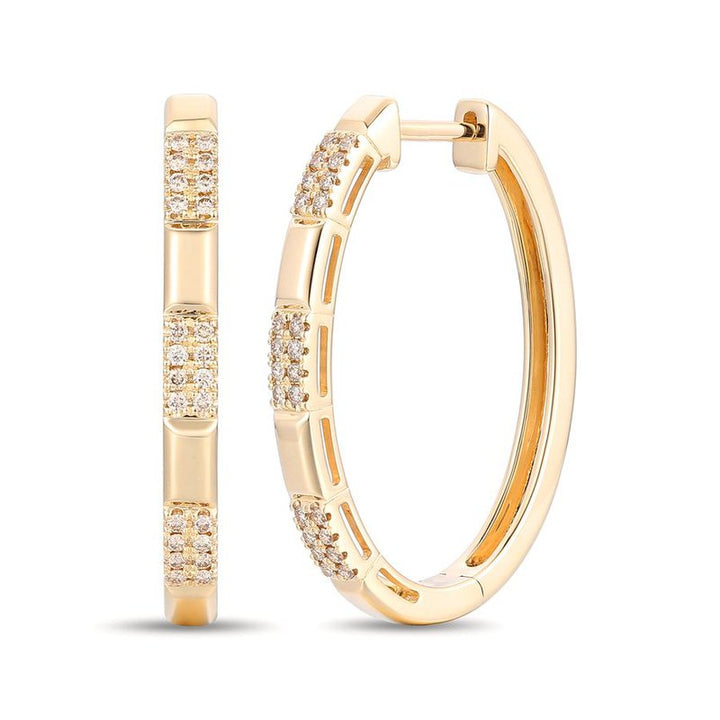 Le Vian® 14K Honey Gold™ Nude Diamond™ Hoop Earrings (1/4 ctw) These elegant Le Vian® hoops feature 1/4 carat of Nude Diamonds™ arranged in sparkling three-station clusters along warm 14K Honey Gold™