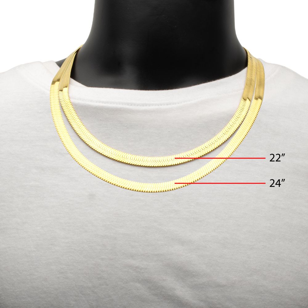 22 inch Length and 8mm width Stainless Steel 18K Yellow Gold IP Herringbone Chain Necklace