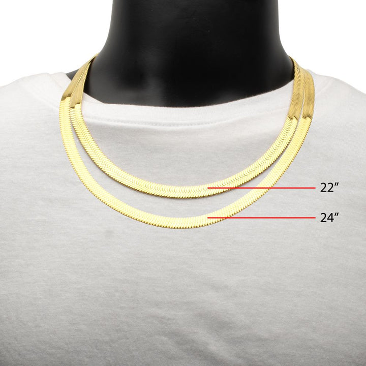 Herringbone Chain Necklace | Stainless Steel 18K Yellow Gold IP | 8mm | 22 Inch | High Polish | NSTC2608GP-22 - Brownee Jewelers