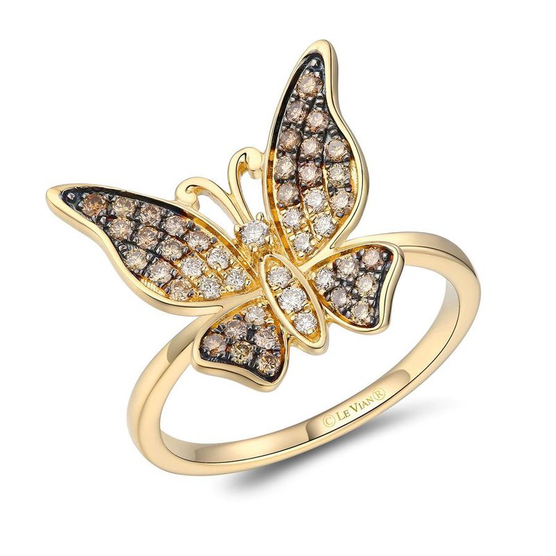Le Vian® 14K Honey Gold™ Chocolate Ombré® Diamond Butterfly Ring (3/8ctw) Whimsical, radiant, and full of signature Le Vian® artistry—this stunning butterfly ring features 3/8 cts. of Chocolate Ombré® Diamonds gracefully fading from deep mocha to soft champagne tones