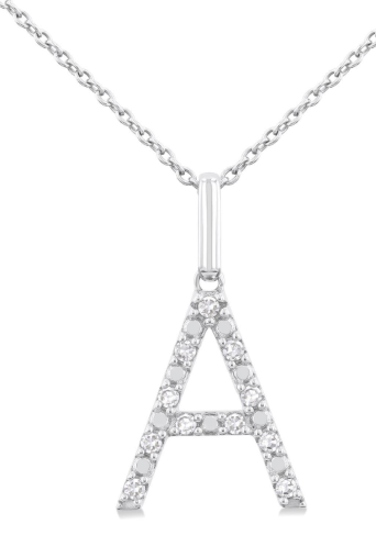 Silver Block 'A' Initial Diamond Pendant