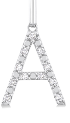 Silver Block 'A' Initial Diamond Pendant