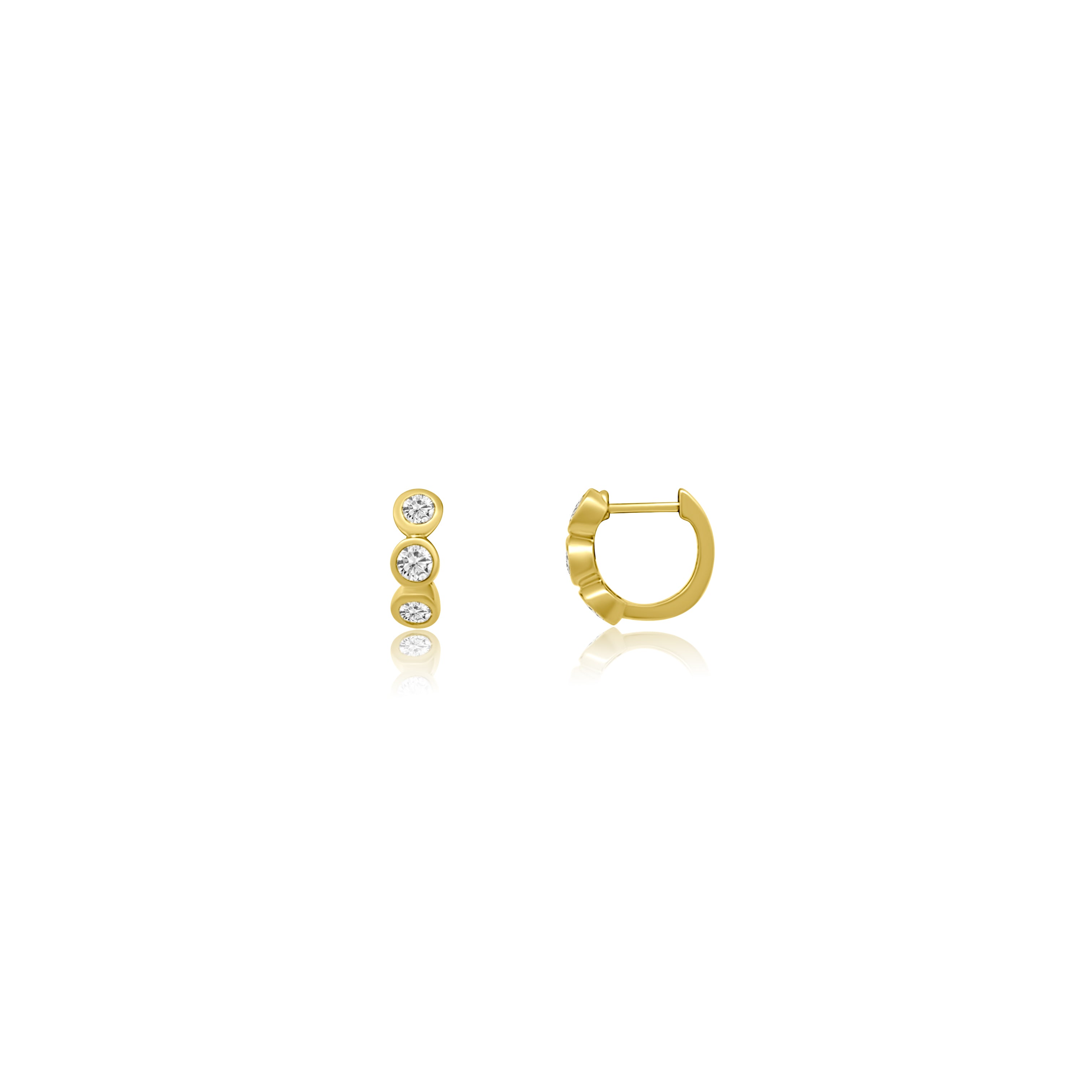 Round Lab-Grown Diamond Bezel Trio Huggie Earrings | 14K Yellow Gold | Earrings | 0.73 CTW Lab-Grown Diamonds | Bezel Set Trio Design | Huggie Hoops - Brownee Jewelers