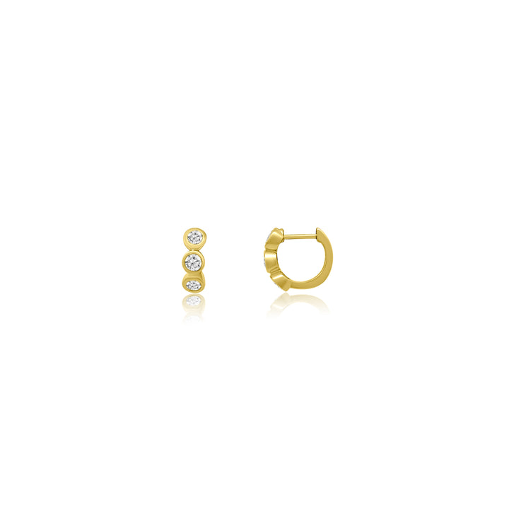 Round Lab-Grown Diamond Bezel Trio Huggie Earrings | 14K Yellow Gold | Earrings | 0.73 CTW Lab-Grown Diamonds | Bezel Set Trio Design | Huggie Hoops - Brownee Jewelers