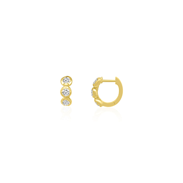 Three Round Lab-Grown Diamond Huggie Earrings | 14K Yellow Gold | 1.07 cttw Lab-Grown Diamonds | Bezel Set Huggie Hoops - Brownee Jewelers