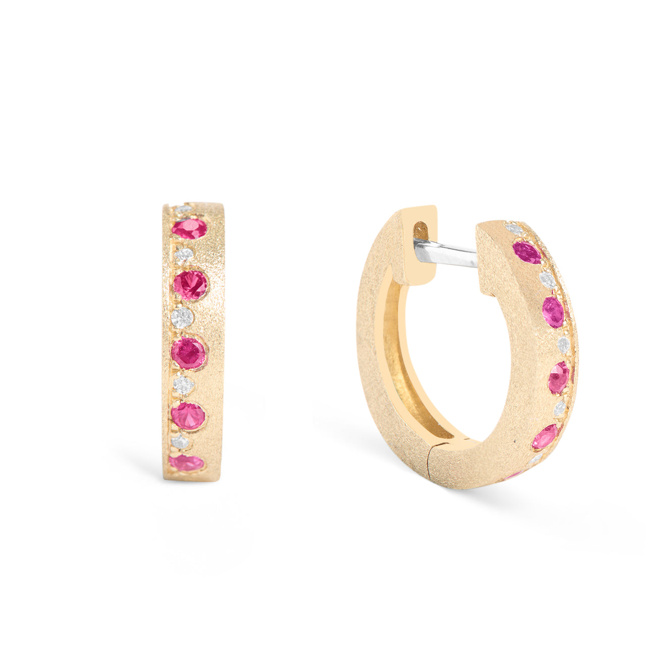 Ruby hoop earrings yellow gold 