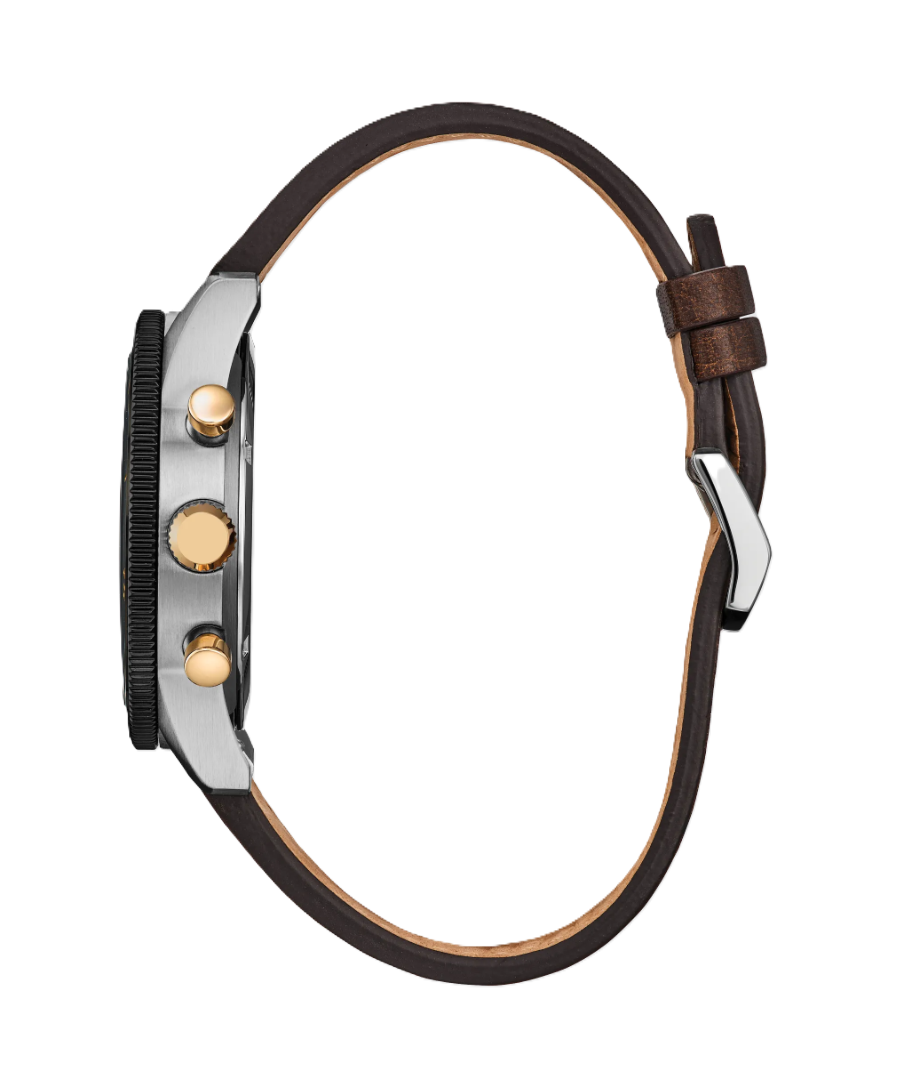 Citizen Terra Force Eco-Drive Chronograph Watch with 42 millimeter Stainless Steel Case, Mineral Crystal, Brown Dial and Leather Strap
