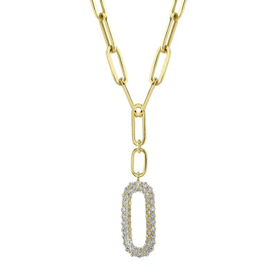Diamond Paperclip Link Necklace | 14K Yellow Gold | 0.92 ctw | Pavé Link Pendant - Brownee Jewelers
