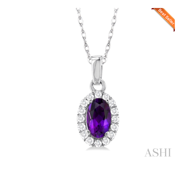 Oval Shape Gemstone & Halo Diamond Pendant