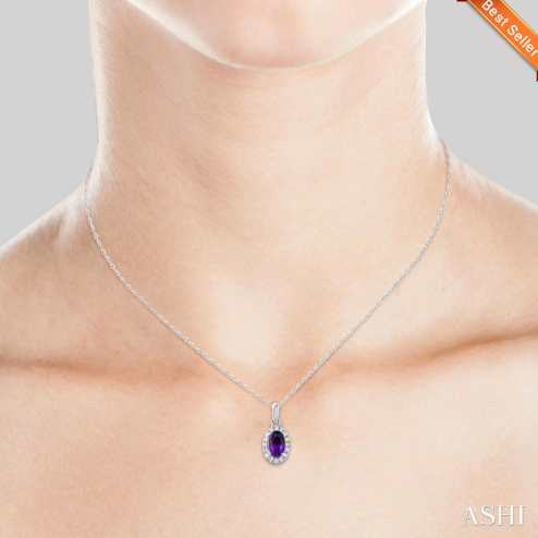 Oval Shape Gemstone & Halo Diamond Pendant