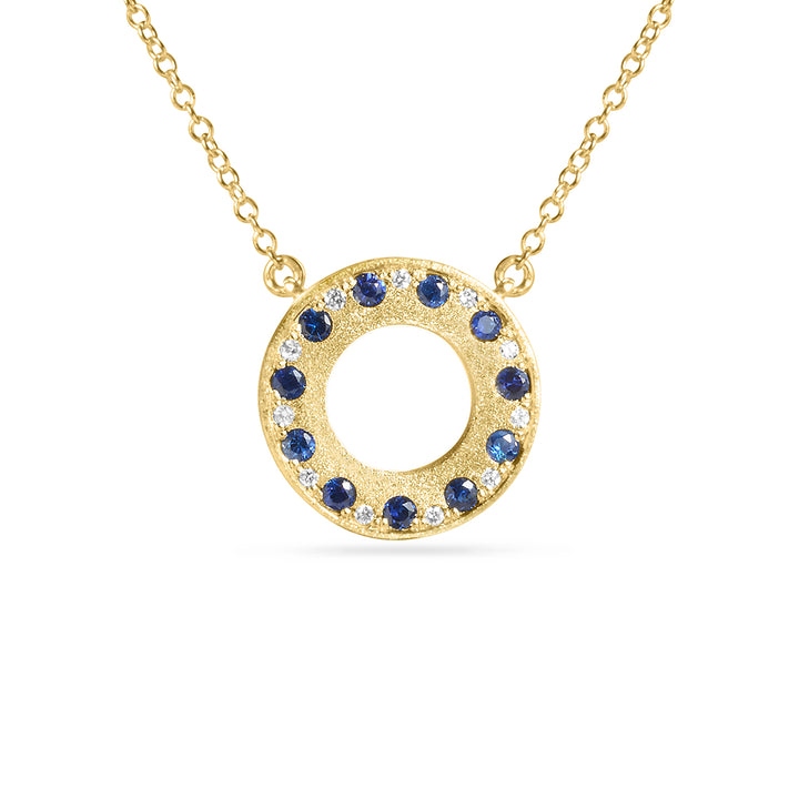 14 karat yellow gold sapphire and diamond pendant