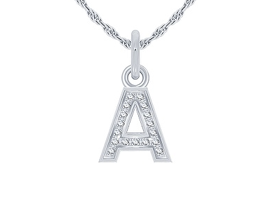 Silver Block “A” Diamond Initial Pendant