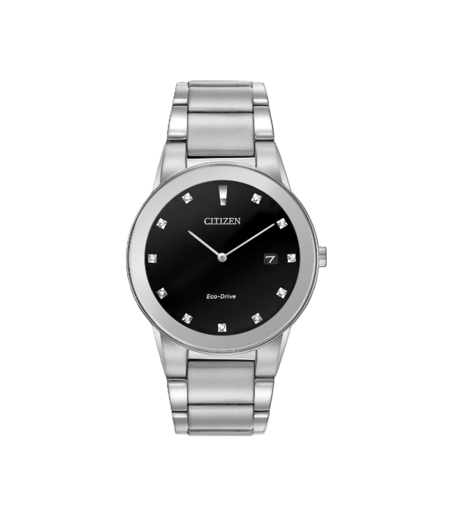 Citizen Axiom | Eco-Drive Men’s Watch | Stainless Steel | Black Dial with Crystal Markers | Stainless Steel Bracelet | AU1060-51G - Brownee Jewelers