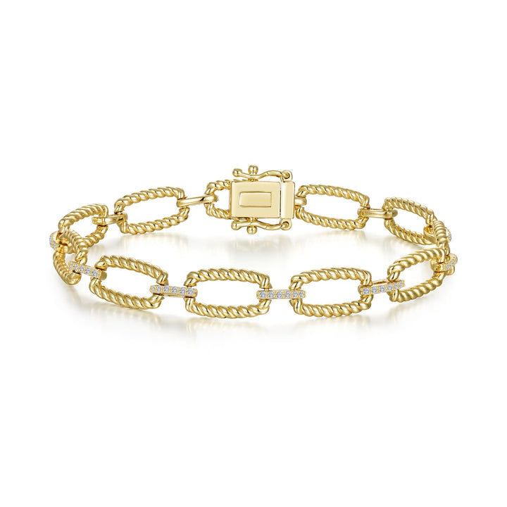 Lab-Grown Diamond Twisted Cable Link Bracelet | Gold-Plated Sterling Silver | 0.65 CTW Lab-Grown Diamonds | 7 Inch - Brownee Jewelers