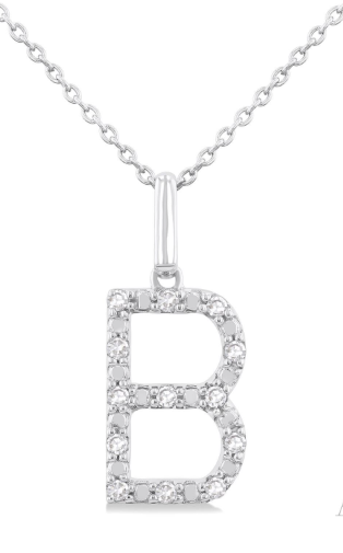 Silver Block 'B' Initial Diamond Pendant