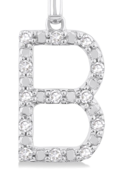 Silver Block 'B' Initial Diamond Pendant