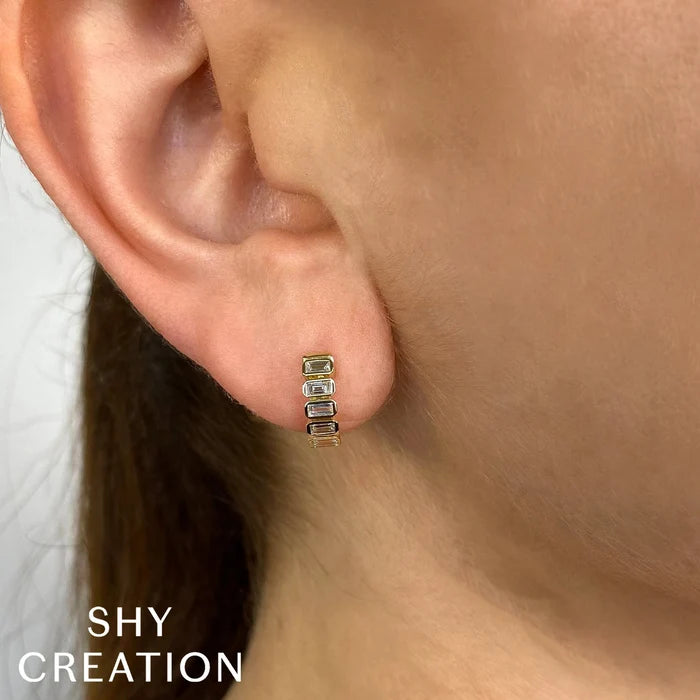 SHY CREATION BAILEY | 0.59CT DIAMOND BAGUETTE BEZEL HUGGIE EARRING | 14K YELLOW GOLD | 0.59 CTW | SC22008698 - Brownee Jewelers