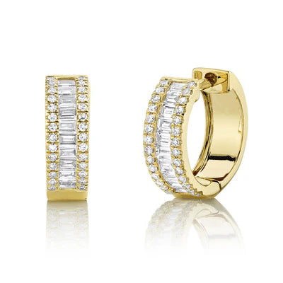 Diamond Baguette Huggie Earrings | 14K Yellow Gold | 0.49 ctw | Hinged Hoop Earrings - Brownee Jewelers