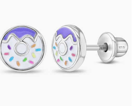 ENAMEL SILVER DOUGHNUT EARRINGS