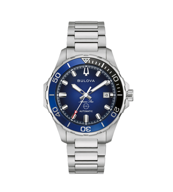 Bulova | Marine Star Automatic | Stainless Steel | 41mm Blue Dial & Blue/Black Bezel | 200M | 98B466 - Brownee Jewelers