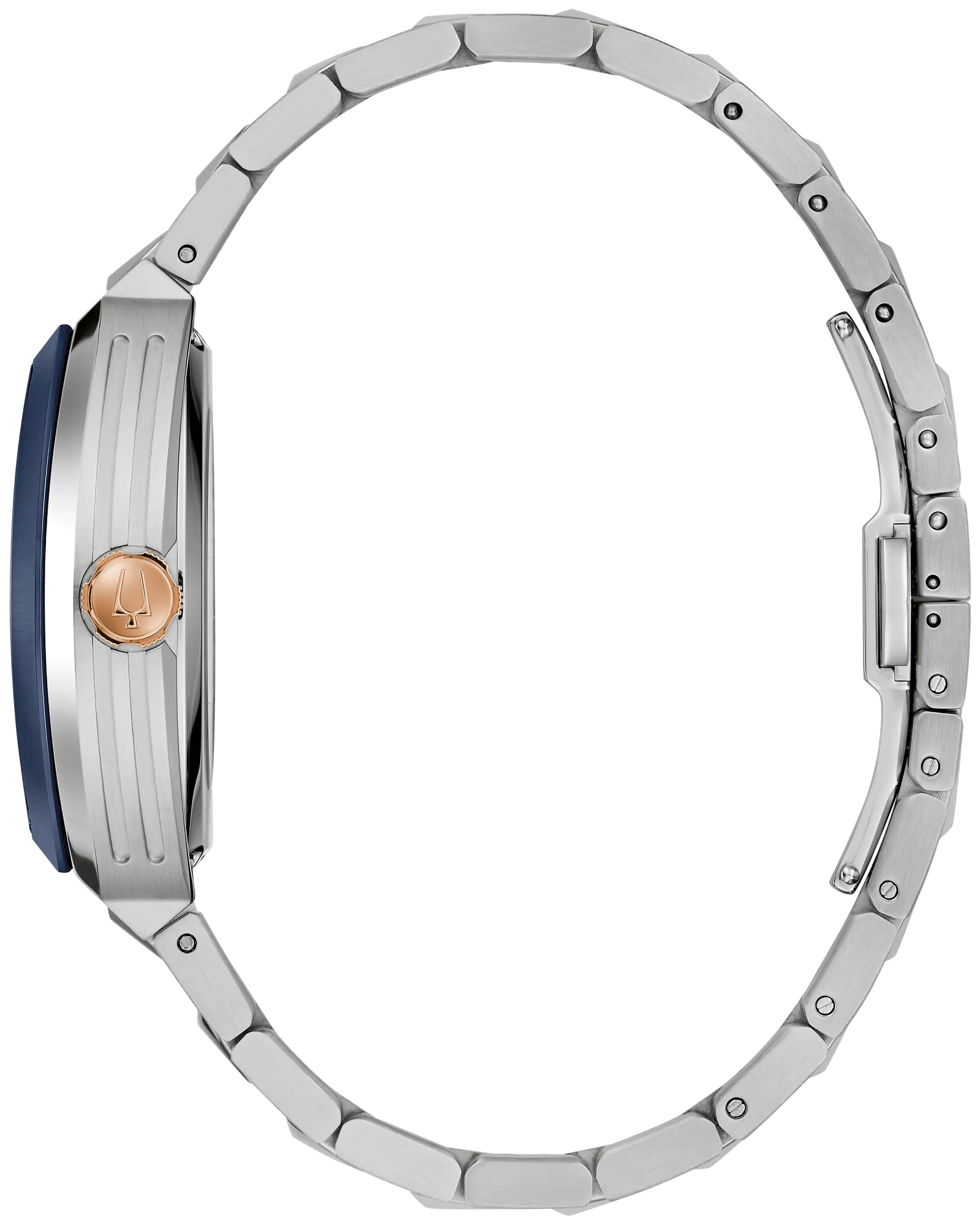 Bulova Maquina Stainless Steel & Blue Bezel Watch with a Skeleton Blue Dial