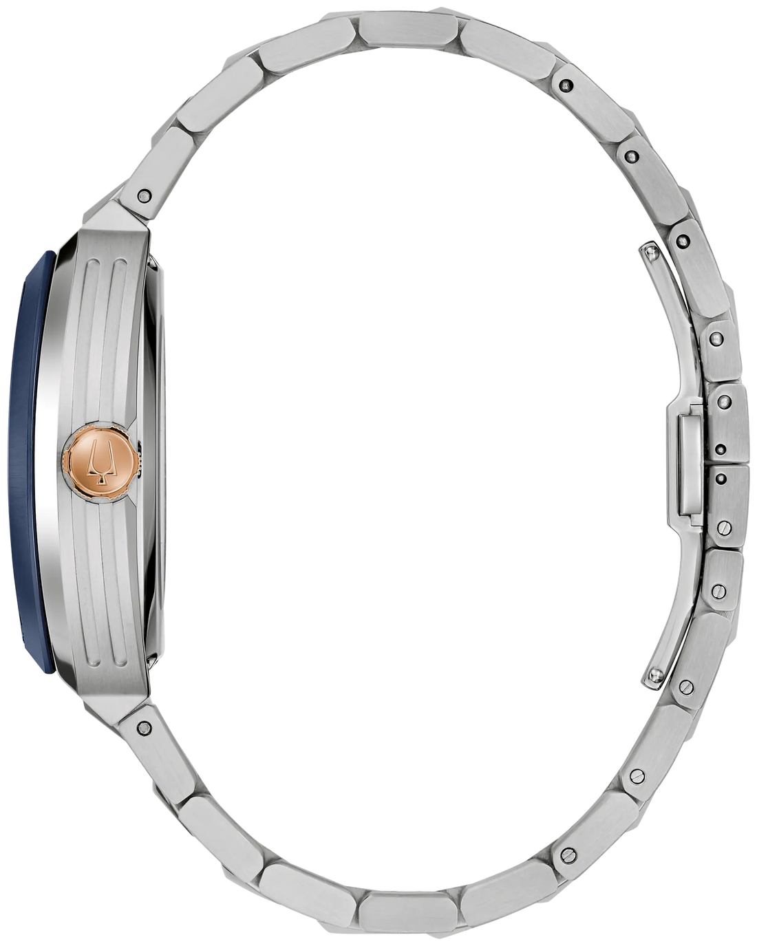 Bulova Maquina Stainless Steel & Blue Bezel Watch with a Skeleton Blue Dial