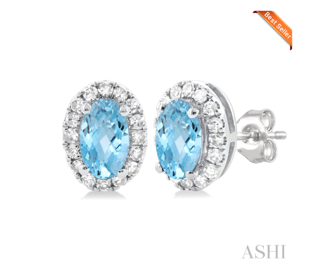 Oval Shape Gemstone & Halo Diamond Earrings
