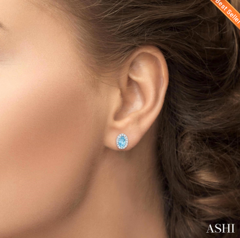 Oval Shape Gemstone & Halo Diamond Earrings
