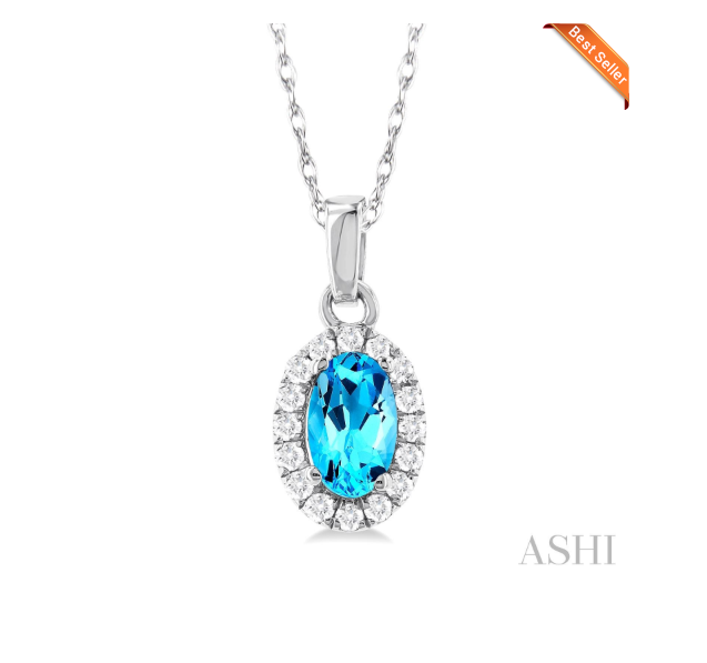 Oval Shape Gemstone & Halo Diamond Pendant