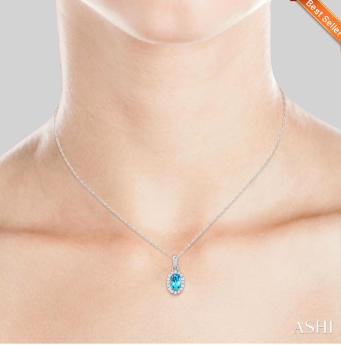 Oval Shape Gemstone & Halo Diamond Pendant