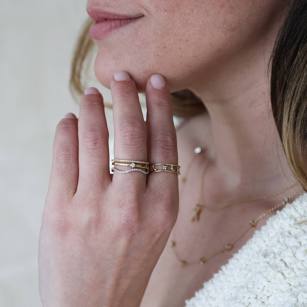 For All Eternity | Diamond Pavé Eternity Stackable Ring | Gold Plated / Sterling Silver | Size 7 Band Ring - Brownee Jewelers