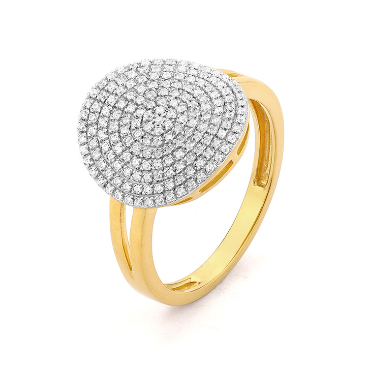 Right Round | Pavé Diamond Round Statement Ring | Gold Plated / Sterling Silver | Wide Band Ring | Size 8 - Brownee Jewelers