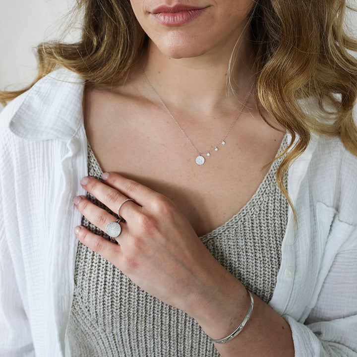 Right Round | Pavé Diamond Round Statement Ring | Gold Plated / Sterling Silver | Wide Band Ring | Size 8 - Brownee Jewelers