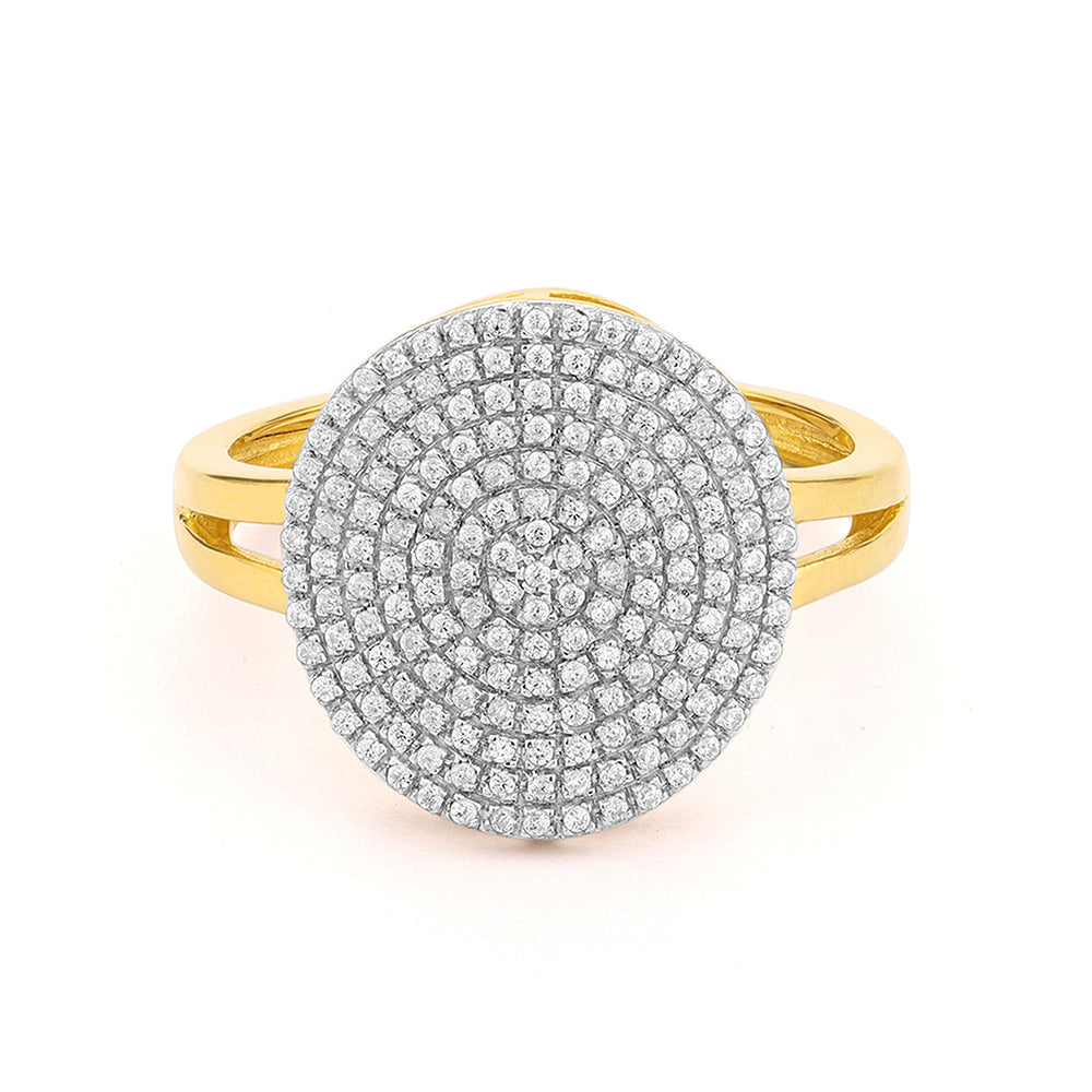 Right Round | Pavé Diamond Round Statement Ring | Gold Plated / Sterling Silver | Wide Band Ring | Size 8 - Brownee Jewelers