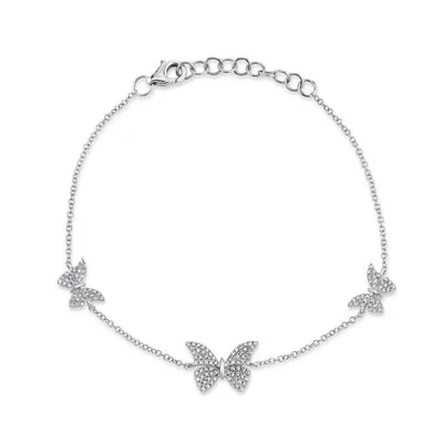 Diamond Butterfly Station Bracelet | 14K White Gold | 0.30 ctw | Pavé Butterfly Bracelet - Brownee Jewelers
