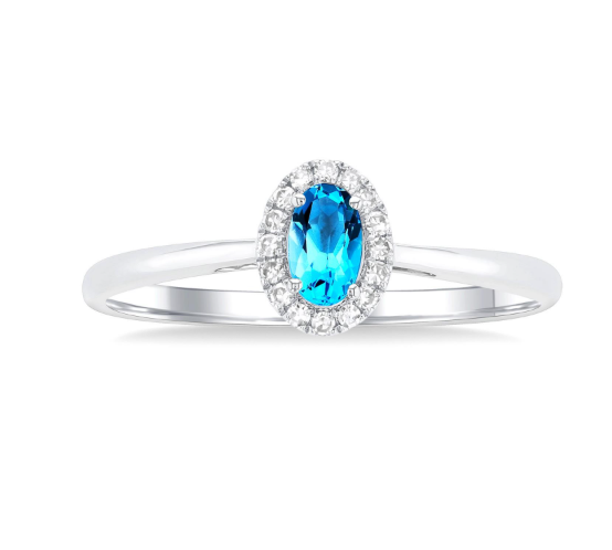 Blue Topaz & Diamond Halo Ring, 0.07 ctw