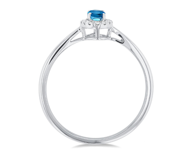 Blue Topaz & Diamond Halo Ring, 0.07 ctw