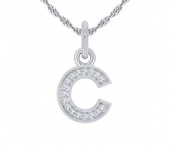 Diamond Initial “C” Pendant | Sterling Silver | 0.07 ctw | 18" | Pavé Initial | - Brownee Jewelers