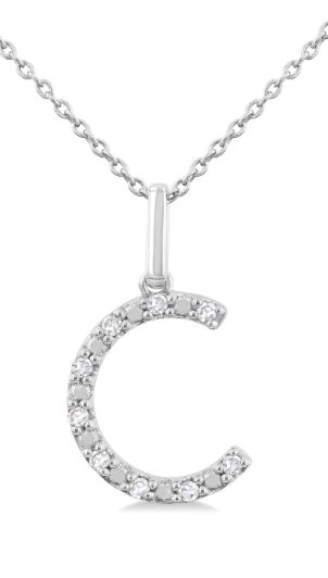Silver Block 'C' Initial Diamond Pendant