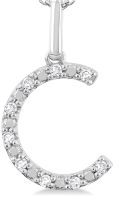Silver Block 'C' Initial Diamond Pendant