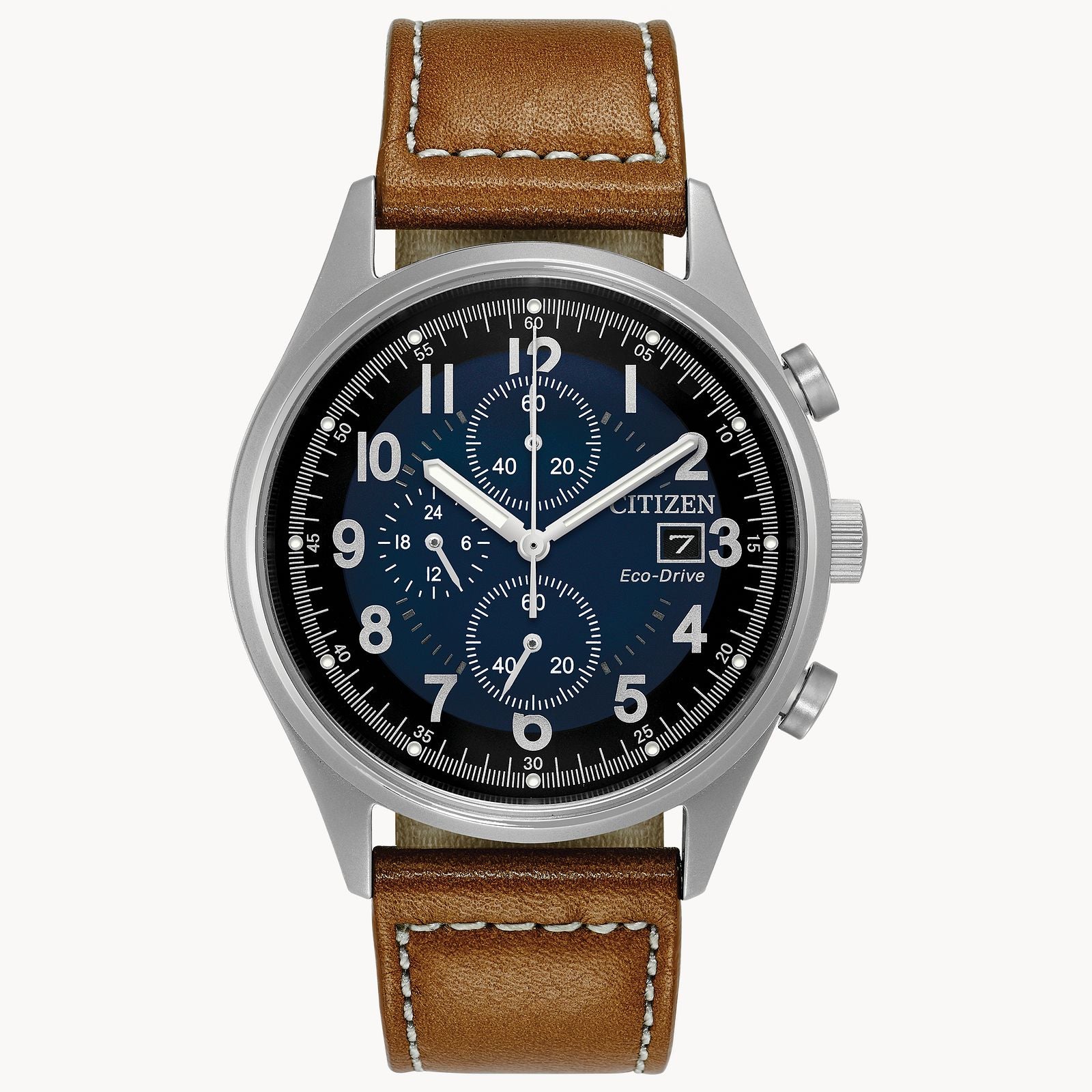 Citizen Eco-Drive Chronograph Blue Dial Brown Leather StrapWatch