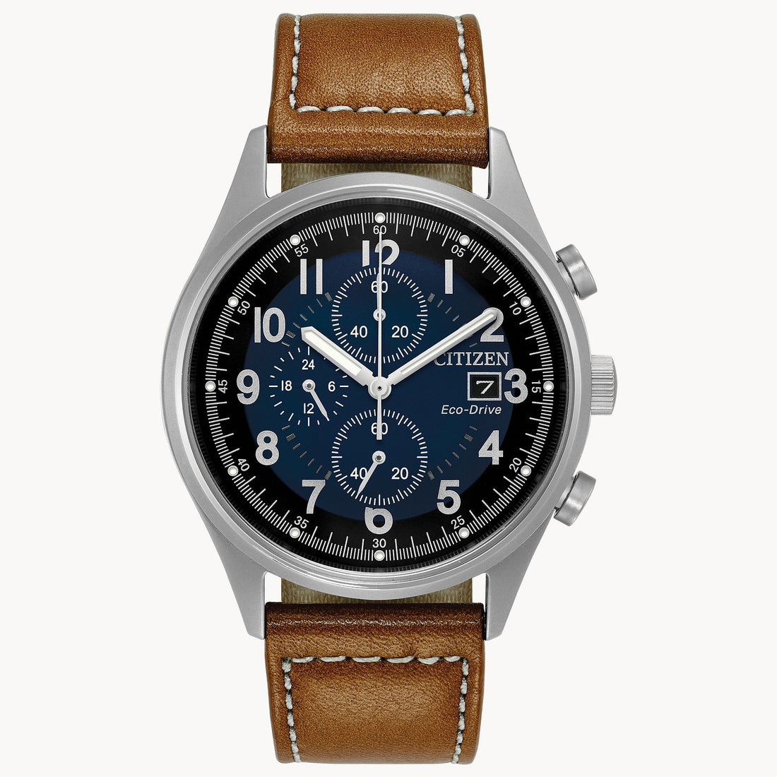 Citizen Eco-Drive Chronograph Blue Dial Brown Leather StrapWatch