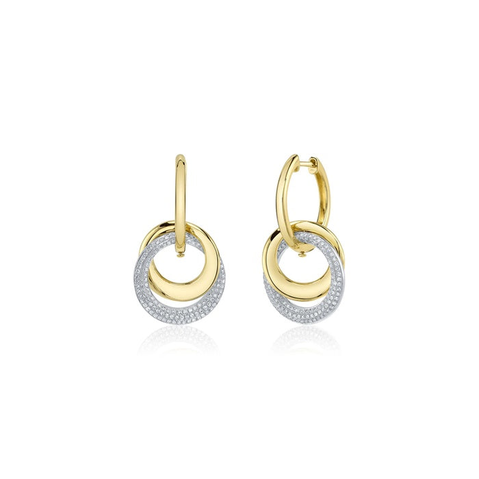 SHY CREATION | .52CT DIAMOND PAVE CIRCLE DROP EARRINGS | 14K TWO-TONE GOLD | SC55028770 - Brownee Jewelers