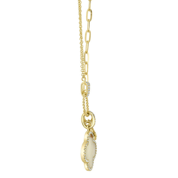  0.17CT DIAMOND & 1.36CT MOTHER OF PEARL CLOVER PAPER CLIP LINK NECKLACE IN 14K YELLOW GOLD