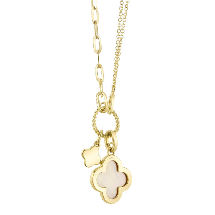  0.17CT DIAMOND & 1.36CT MOTHER OF PEARL CLOVER PAPER CLIP LINK NECKLACE IN 14K YELLOW GOLD