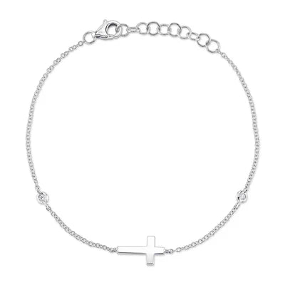 Diamond Bezel Cross Bracelet | 14K White Gold | 0.03 ctw Round Diamonds - Brownee Jewelers