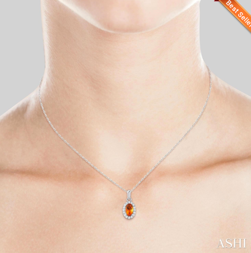 Oval Shape Gemstone & Halo Diamond Pendant